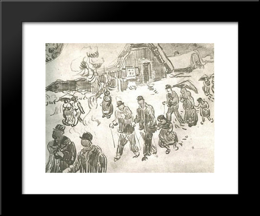 People Walking In Front Of Snow-Covered Cottage 20x24 Black Modern Wood Framed Art Print Poster by Van Gogh, Vincent