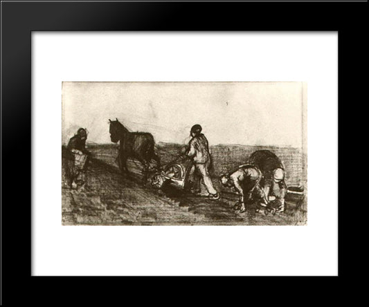 Ploughman And Three Women 20x24 Black Modern Wood Framed Art Print Poster by Van Gogh, Vincent