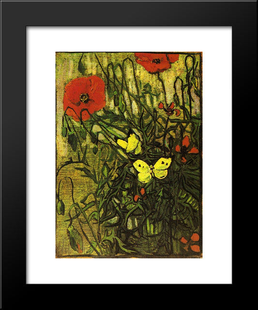 Poppies And Butterflies 20x24 Black Modern Wood Framed Art Print Poster by Van Gogh, Vincent