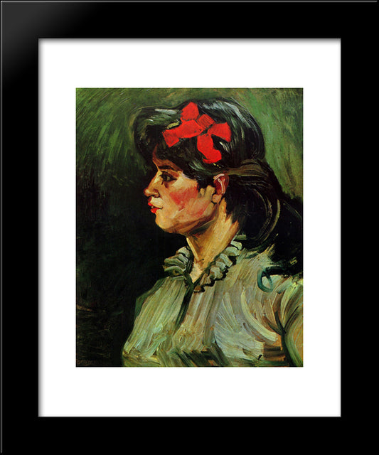 Portrait Of A Woman With A Red Ribbon 20x24 Black Modern Wood Framed Art Print Poster by Van Gogh, Vincent