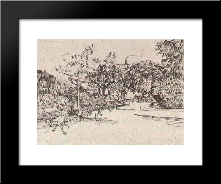 Public Garden With Benches 20x24 Black Modern Wood Framed Art Print Poster by Van Gogh, Vincent