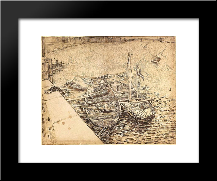 Quay With Men Unloading Sand Barges 20x24 Black Modern Wood Framed Art Print Poster by Van Gogh, Vincent