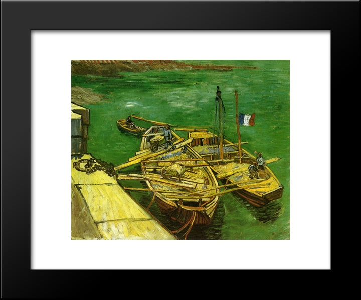 Quay With Men Unloading Sand Barges 20x24 Black Modern Wood Framed Art Print Poster by Van Gogh, Vincent