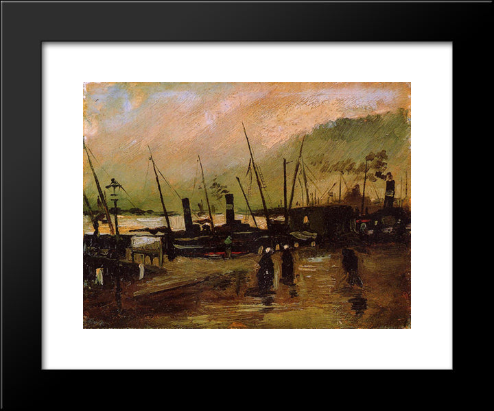 Quayside With Ships In Antwerp 20x24 Black Modern Wood Framed Art Print Poster by Van Gogh, Vincent