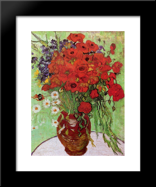 Red Poppies And Daisies 20x24 Black Modern Wood Framed Art Print Poster by Van Gogh, Vincent