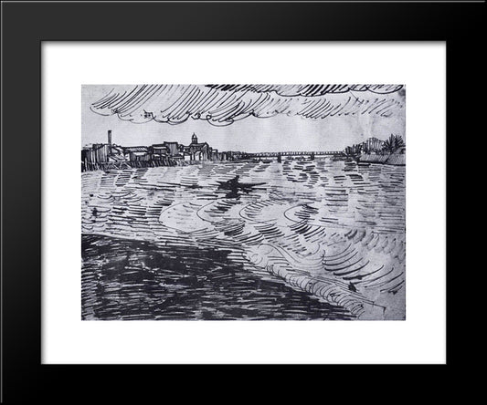 Rhone With Boats And A Bridge 20x24 Black Modern Wood Framed Art Print Poster by Van Gogh, Vincent