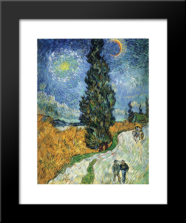 Road With Cypresses 20x24 Black Modern Wood Framed Art Print Poster by Van Gogh, Vincent