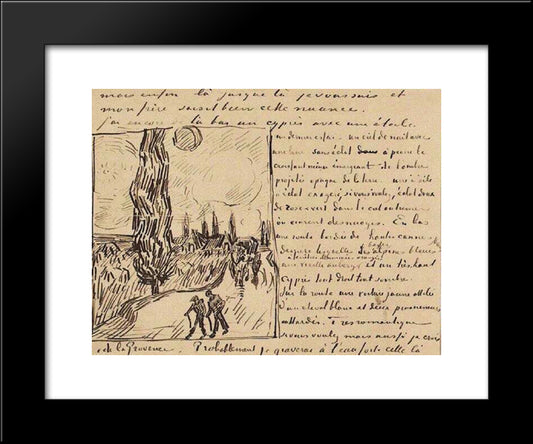 Road With Men Walking, Carriage, Cypress, Star, And Crescent Moon 20x24 Black Modern Wood Framed Art Print Poster by Van Gogh, Vincent