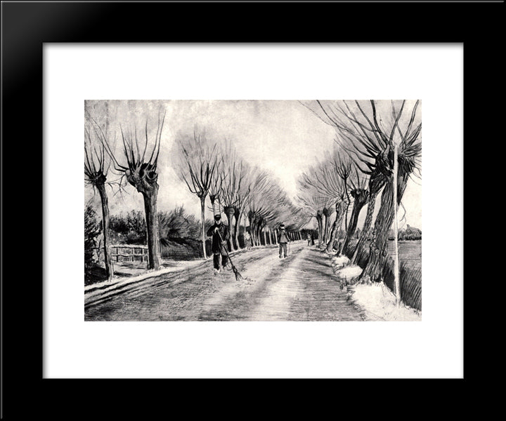 Road With Pollard Willows And Man With Broom 20x24 Black Modern Wood Framed Art Print Poster by Van Gogh, Vincent