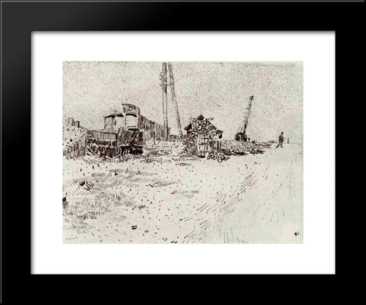 Road With Telegraph Pole And Crane 20x24 Black Modern Wood Framed Art Print Poster by Van Gogh, Vincent