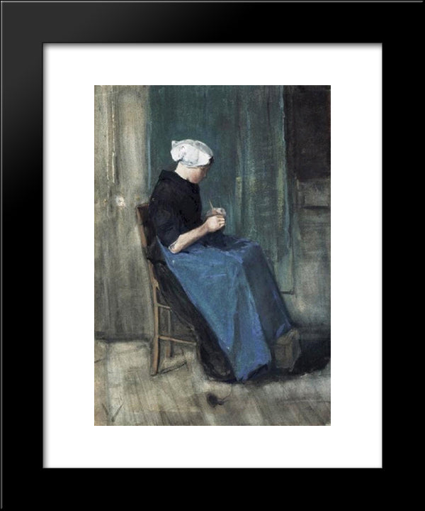 Scheveningen Woman Knitting 20x24 Black Modern Wood Framed Art Print Poster by Van Gogh, Vincent