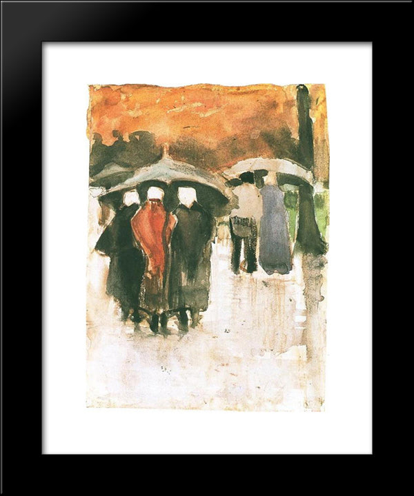 Scheveningen Women And Other People Under Umbrellas 20x24 Black Modern Wood Framed Art Print Poster by Van Gogh, Vincent