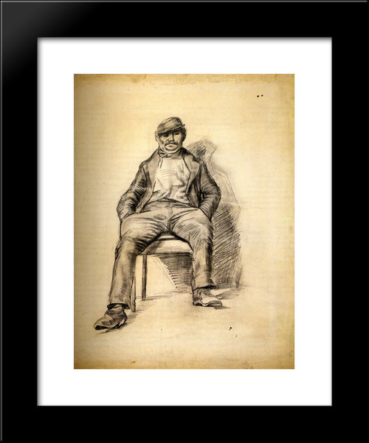 Seated Man With A Moustache And Cap 20x24 Black Modern Wood Framed Art Print Poster by Van Gogh, Vincent