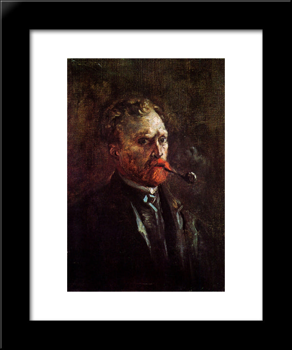 Self-Portrait With Pipe 20x24 Black Modern Wood Framed Art Print Poster by Van Gogh, Vincent
