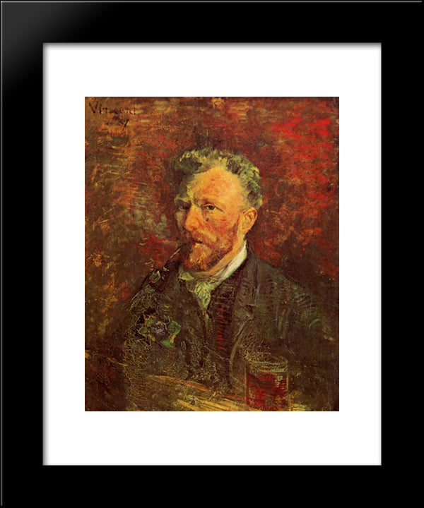 Self-Portrait With Pipe And Glass 20x24 Black Modern Wood Framed Art Print Poster by Van Gogh, Vincent