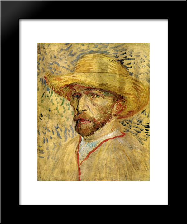 Self-Portrait With Straw Hat 20x24 Black Modern Wood Framed Art Print Poster by Van Gogh, Vincent