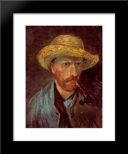 Self-Portrait With Straw Hat And Pipe 20x24 Black Modern Wood Framed Art Print Poster by Van Gogh, Vincent