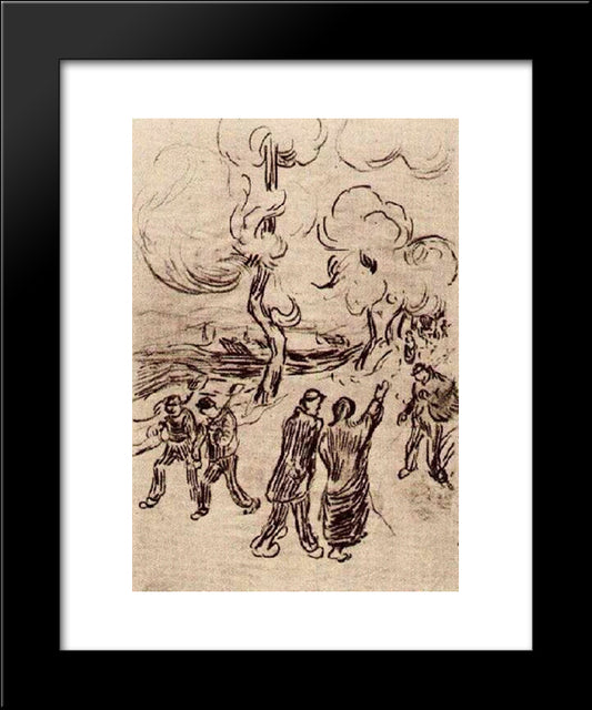 Several Figures On A Road With Trees 20x24 Black Modern Wood Framed Art Print Poster by Van Gogh, Vincent