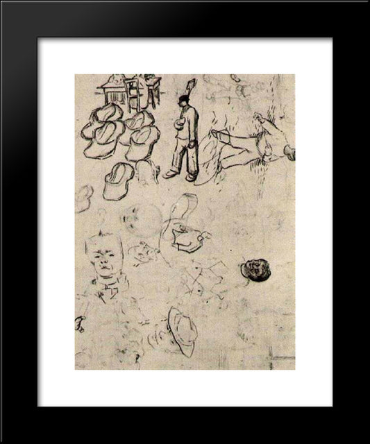 Sheet With Figures At A Table, A Sower, Clogs, Etc 20x24 Black Modern Wood Framed Art Print Poster by Van Gogh, Vincent