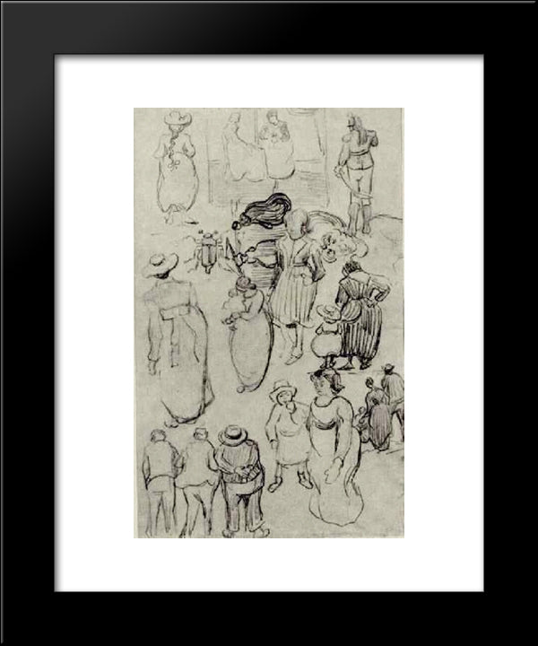 Sheet With Many Sketches Of Figures 20x24 Black Modern Wood Framed Art Print Poster by Van Gogh, Vincent