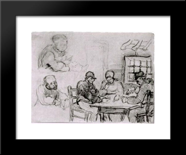 Sheet With Peasants Eating And Other Figures 20x24 Black Modern Wood Framed Art Print Poster by Van Gogh, Vincent