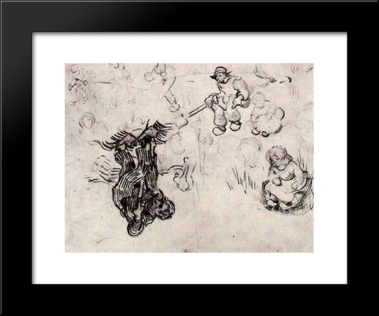 Sheet With Sketches Of A Digger And Other Figures 20x24 Black Modern Wood Framed Art Print Poster by Van Gogh, Vincent