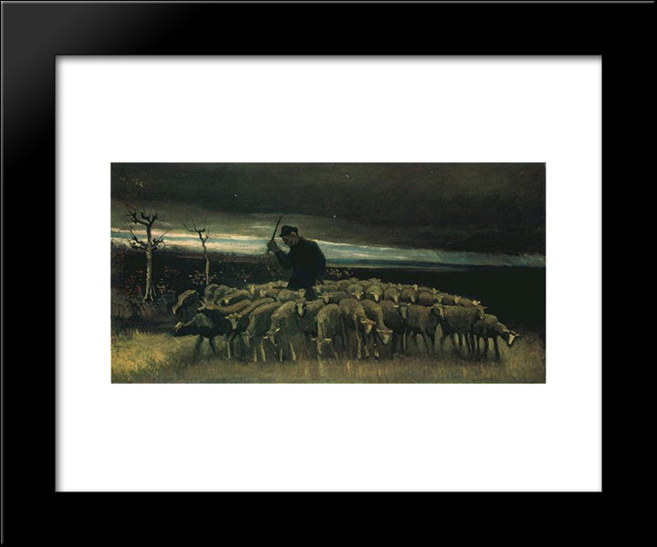 Shepherd With A Flock Of Sheep 20x24 Black Modern Wood Framed Art Print Poster by Van Gogh, Vincent