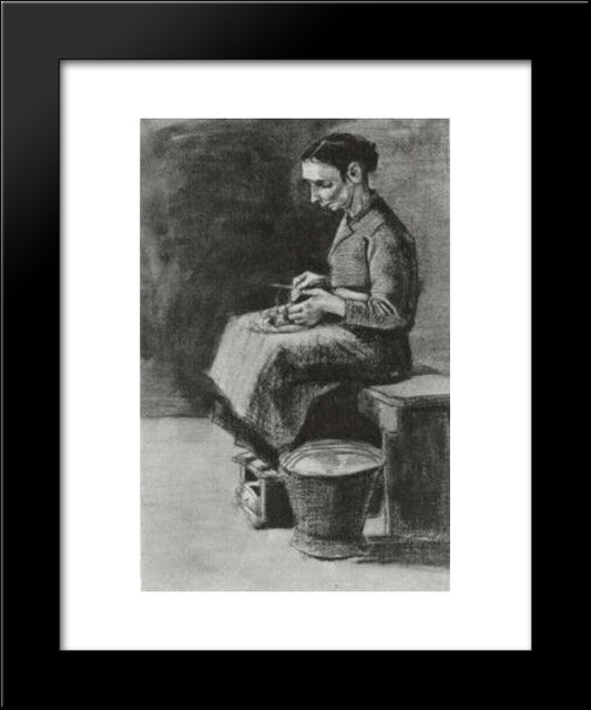 Sien, Peeling Potatoes 20x24 Black Modern Wood Framed Art Print Poster by Van Gogh, Vincent