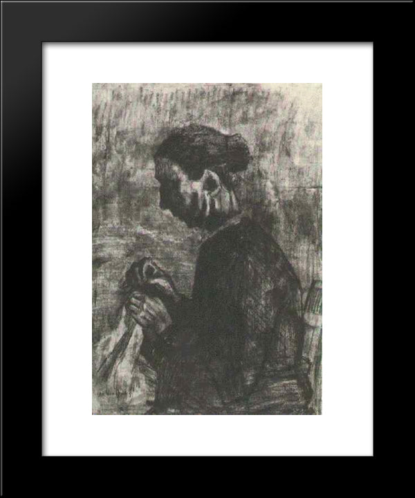 Sien, Sewing, Half-Figure 20x24 Black Modern Wood Framed Art Print Poster by Van Gogh, Vincent