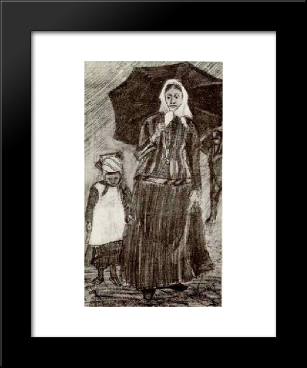 Sien Under Umbrella With Girl 20x24 Black Modern Wood Framed Art Print Poster by Van Gogh, Vincent