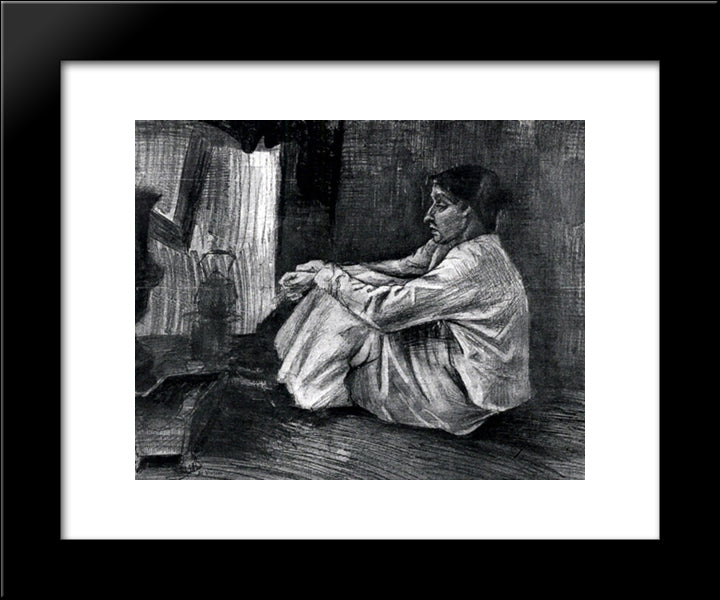 Sien With Cigar Sitting On The Floor Near Stove 20x24 Black Modern Wood Framed Art Print Poster by Van Gogh, Vincent