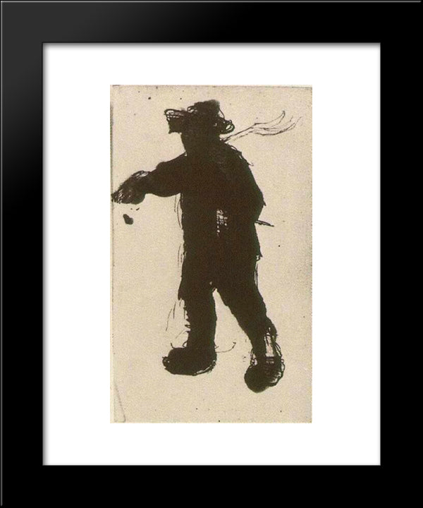 Silhouette Of A Man With A Rake 20x24 Black Modern Wood Framed Art Print Poster by Van Gogh, Vincent