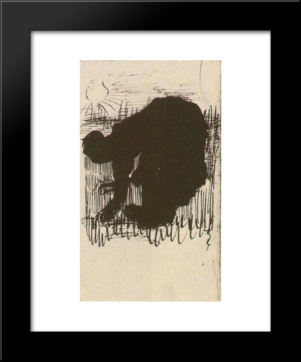 Silhouette Of A Peasant Woman Digging Carrots 20x24 Black Modern Wood Framed Art Print Poster by Van Gogh, Vincent