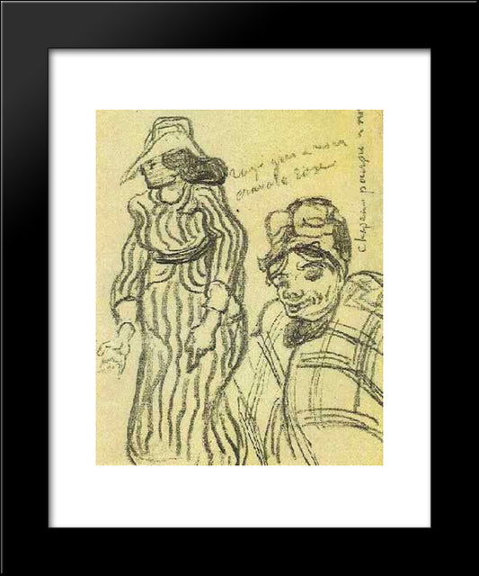 Sketch Of A Lady With Striped Dress And Hat And Of Another Lady, Half-Figure 20x24 Black Modern Wood Framed Art Print Poster by Van Gogh, Vincent