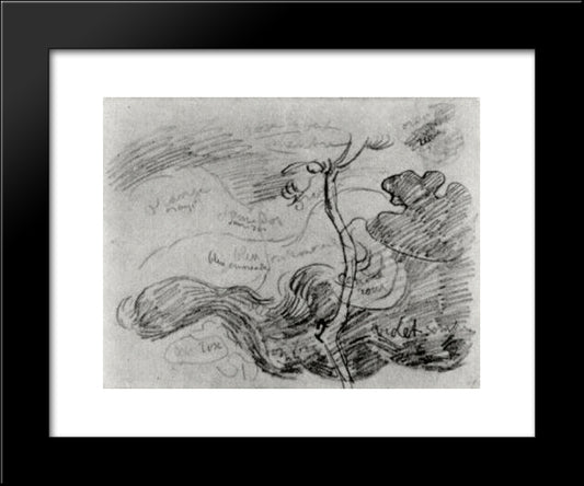 Sketch Of A Tree Against Clouds With Colour Annotations 20x24 Black Modern Wood Framed Art Print Poster by Van Gogh, Vincent