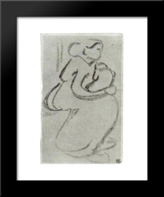 Sketch Of A Woman With A Baby In Her Lap 20x24 Black Modern Wood Framed Art Print Poster by Van Gogh, Vincent