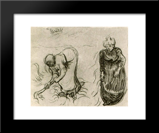 Sketch Of Two Women 20x24 Black Modern Wood Framed Art Print Poster by Van Gogh, Vincent