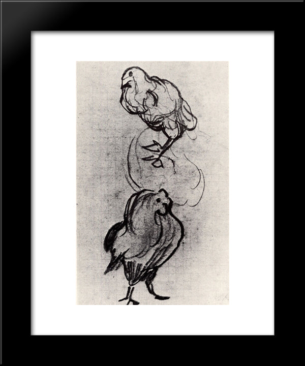 Sketches Of A Hen And A Cock 20x24 Black Modern Wood Framed Art Print Poster by Van Gogh, Vincent