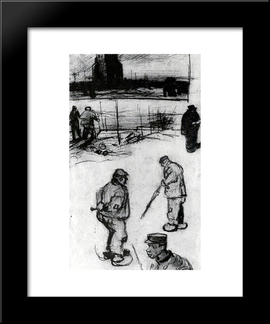 Sketches Of The Old Tower And Figures 20x24 Black Modern Wood Framed Art Print Poster by Van Gogh, Vincent