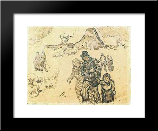 Snow-Covered Cottages, A Couple With A Child, And Other Walkers 20x24 Black Modern Wood Framed Art Print Poster by Van Gogh, Vincent