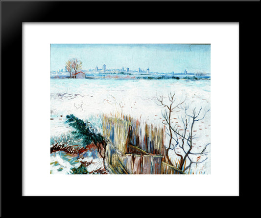 Snowy Landscape With Arles In The Background 20x24 Black Modern Wood Framed Art Print Poster by Van Gogh, Vincent