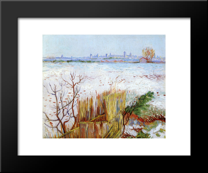 Snowy Landscape With Arles In The Background 20x24 Black Modern Wood Framed Art Print Poster by Van Gogh, Vincent