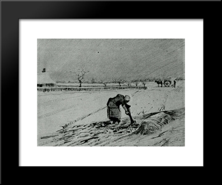 Snowy Landscape With Stooping Woman 20x24 Black Modern Wood Framed Art Print Poster by Van Gogh, Vincent