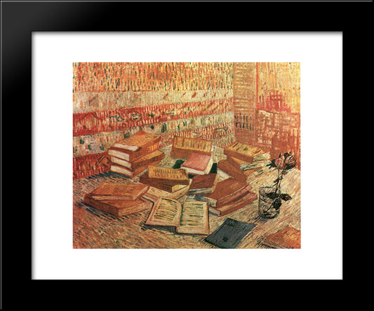 Still Life - French Novels And Rose 20x24 Black Modern Wood Framed Art Print Poster by Van Gogh, Vincent