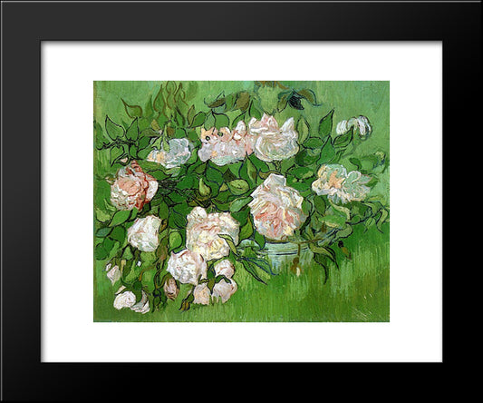 Still Life - Pink Roses 20x24 Black Modern Wood Framed Art Print Poster by Van Gogh, Vincent