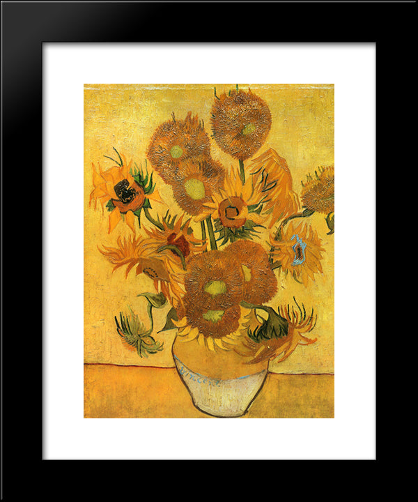 Still Life - Vase With Fifteen Sunflowers 20x24 Black Modern Wood Framed Art Print Poster by Van Gogh, Vincent