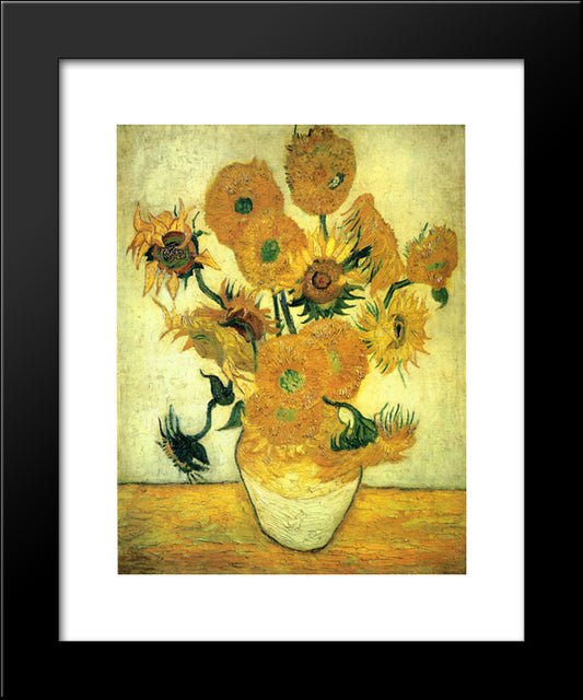 Still Life - Vase With Fourteen Sunflowers 20x24 Black Modern Wood Framed Art Print Poster by Van Gogh, Vincent