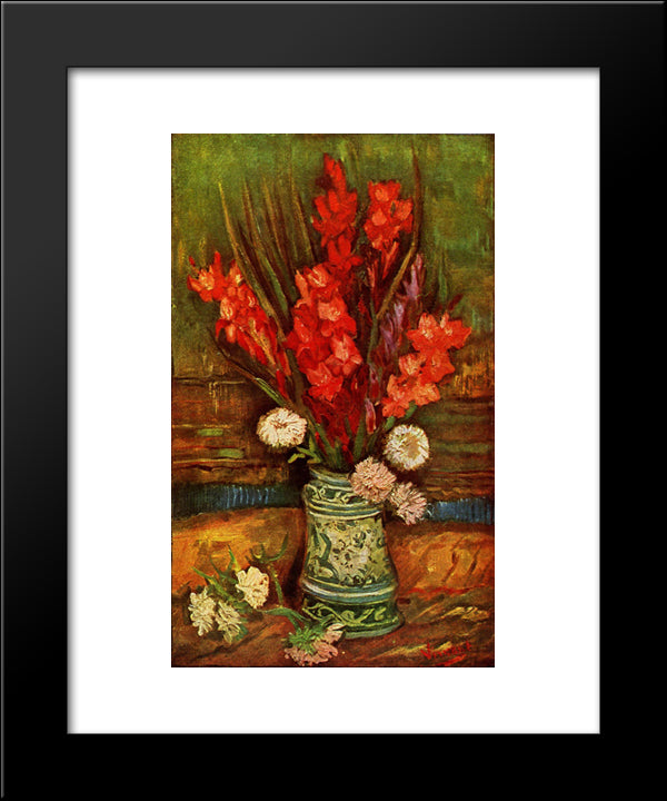 Still Life - Vase With Red Gladiolas 20x24 Black Modern Wood Framed Art Print Poster by Van Gogh, Vincent