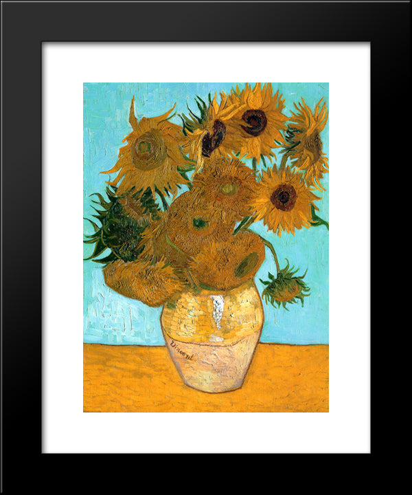 Still Life - Vase With Twelve Sunflowers 20x24 Black Modern Wood Framed Art Print Poster by Van Gogh, Vincent