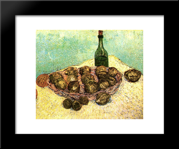 Still Life Bottle, Lemons And Oranges 20x24 Black Modern Wood Framed Art Print Poster by Van Gogh, Vincent